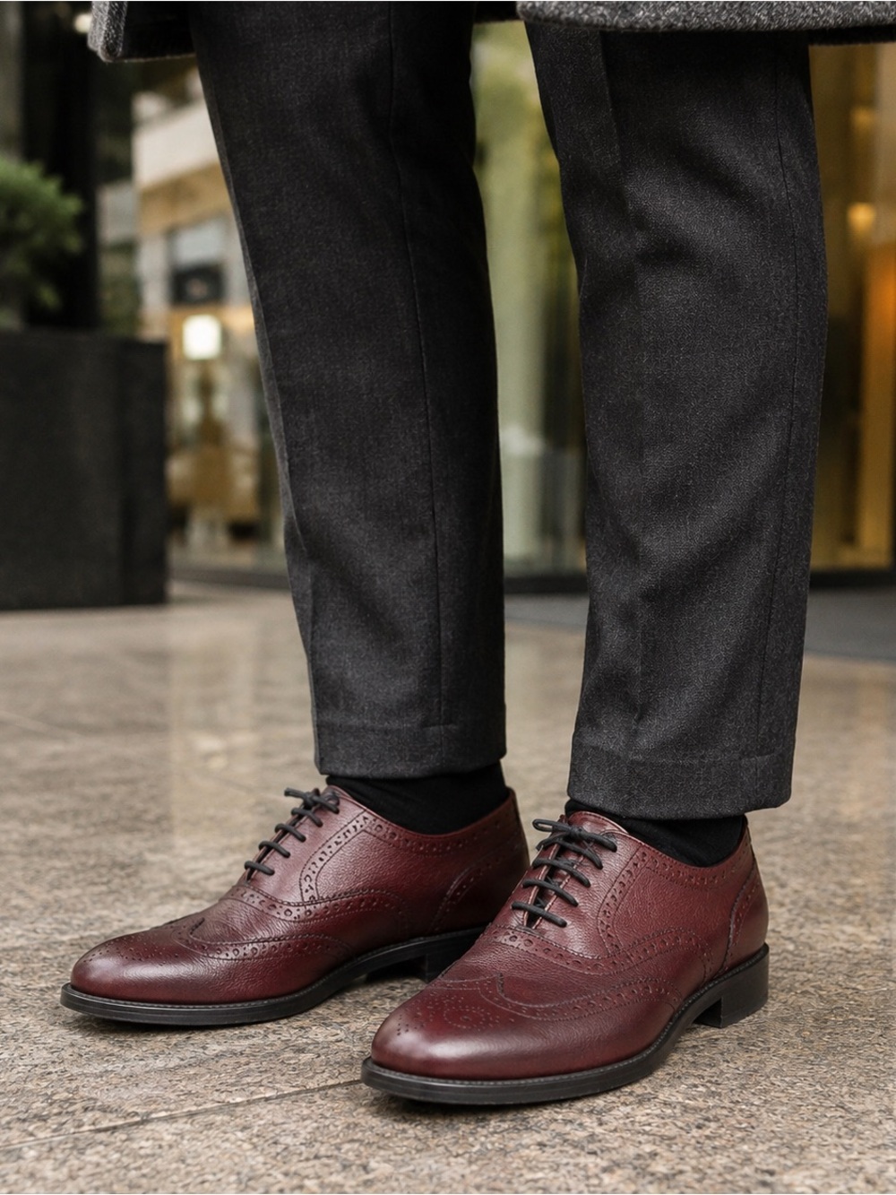BOEMOS Burgundy Leather Wingtip Oxford Brogue Shoes Made in Italy